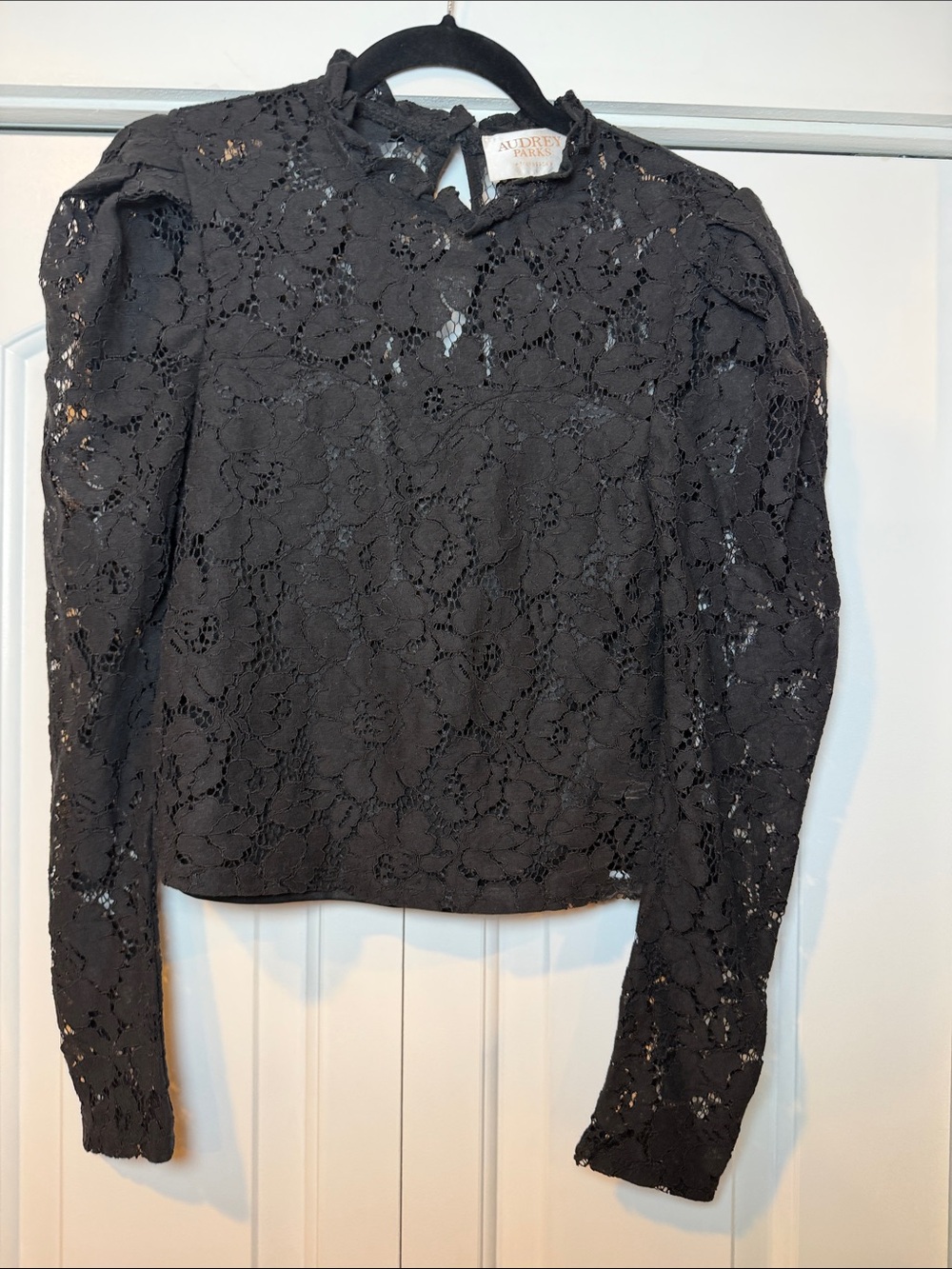 Audrey Parks Black Lace Blouse small